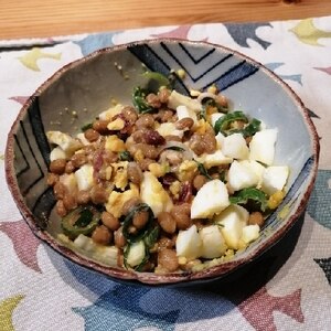 納豆の食べ方-ゆでたまご＆梅干♪